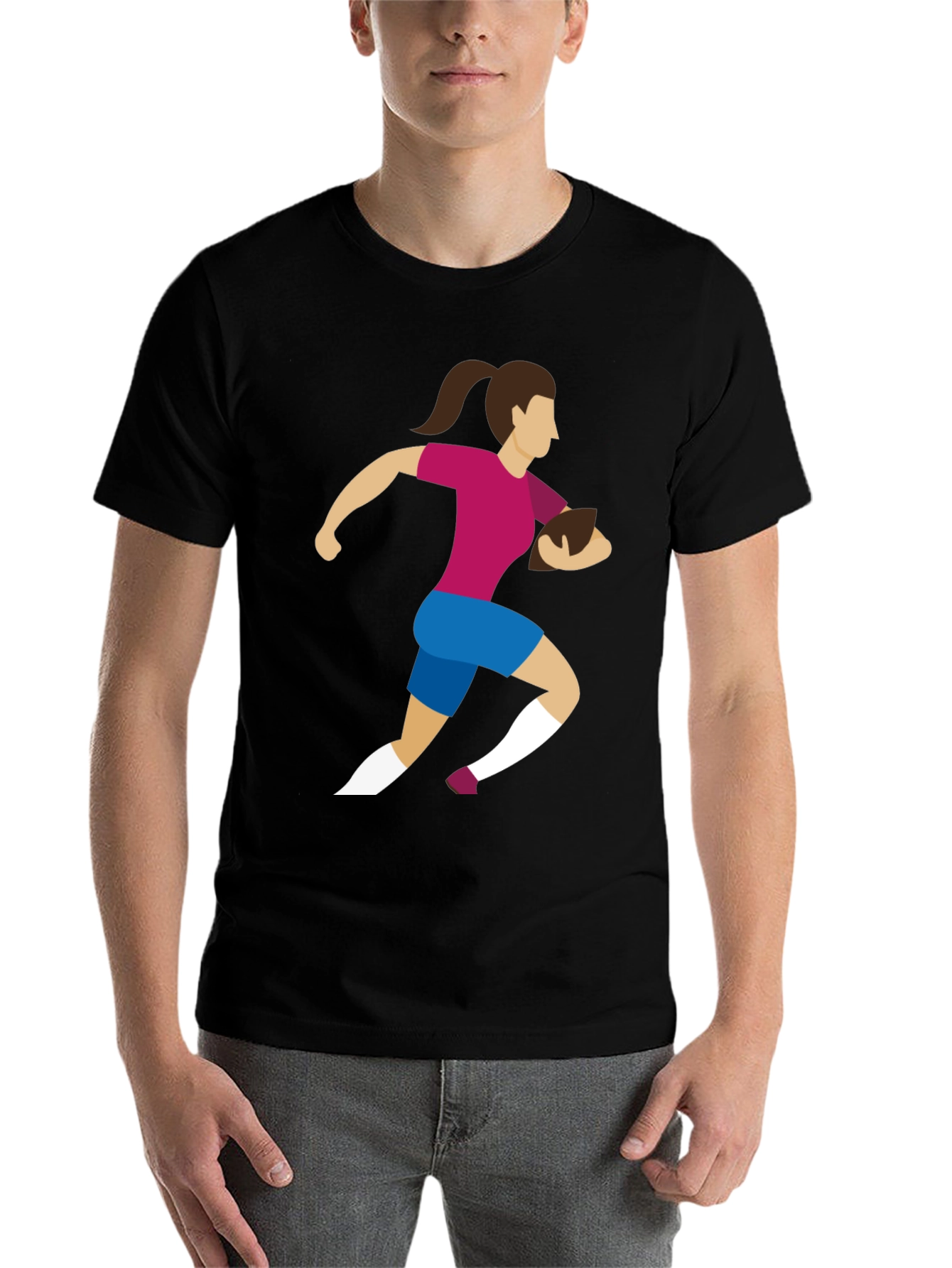 Black Rugby Girl Graphic Tee - Black Cotton Casual T-Shirt view 7