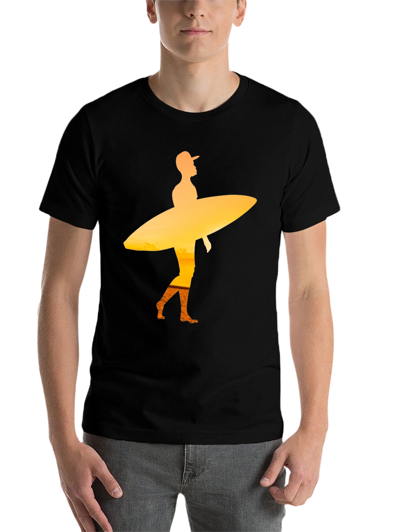 Black Sunset Surfer Graphic Tee - Black Cotton T-Shirt view 7