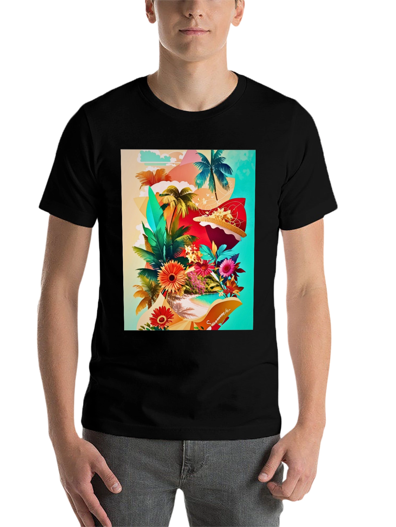 Black Tropical Summer Graphic T-Shirt view 7