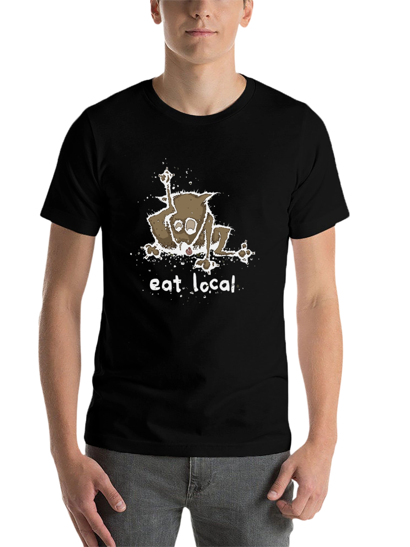 Black Eat Local T-Shirt - Funny Opossum Design view 7
