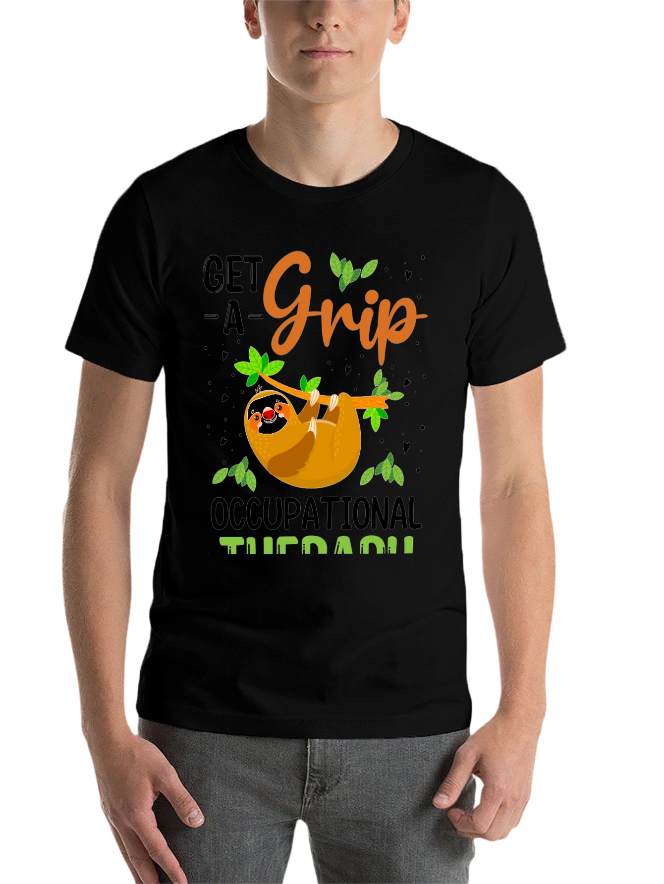 Black Get A Grip Occupational Therapy Sloth T-Shirt view 7