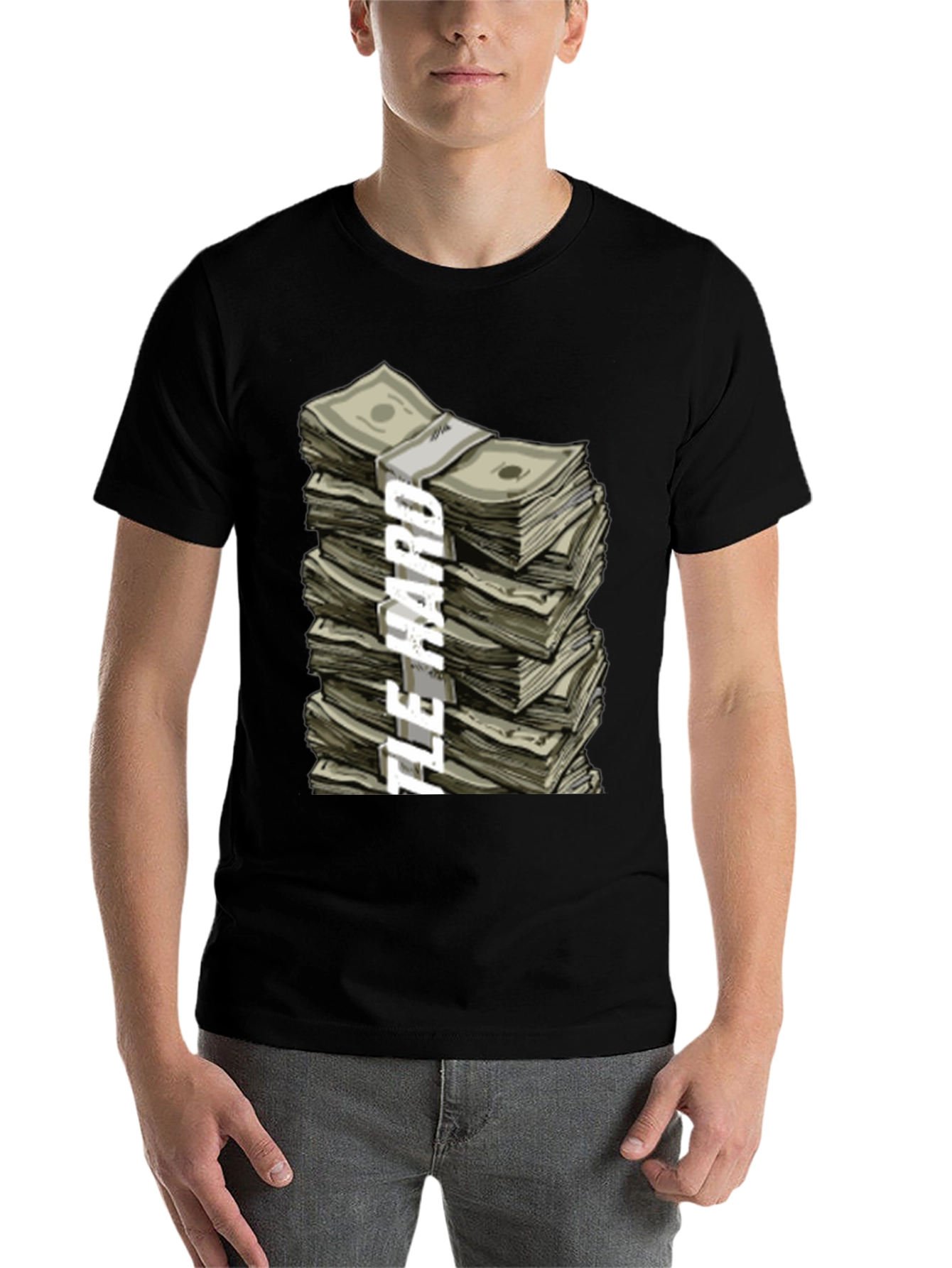 Black Hustle Hard Stacked Money Graphic Tee view 7