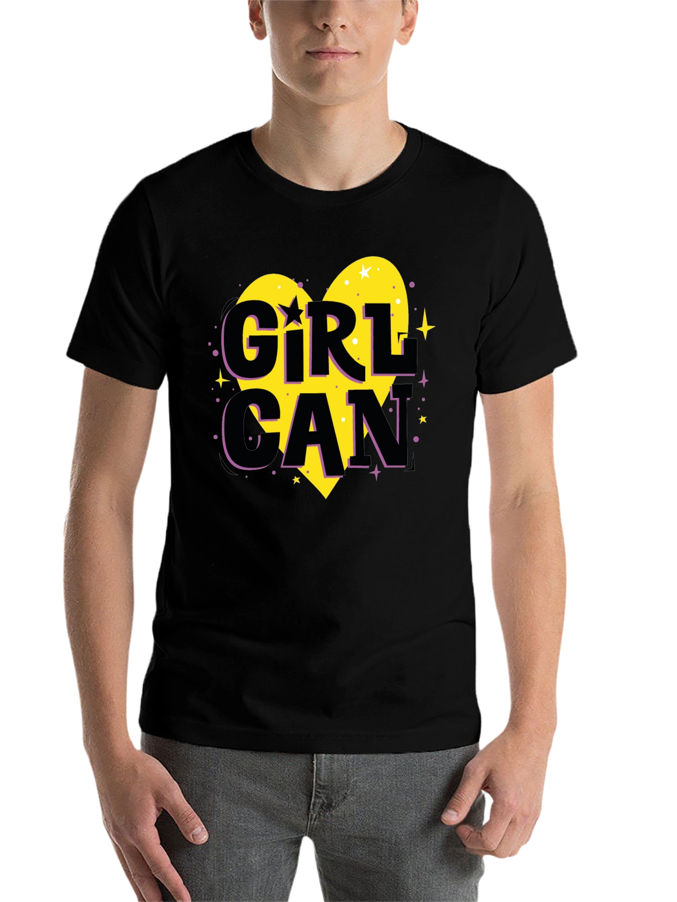Black Girl Can Heart Graphic T-Shirt - Black view 7