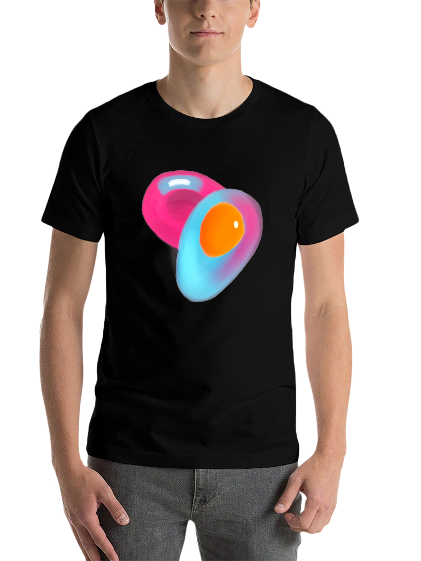 Black Abstract Egg Design Black Cotton T-Shirt view 7