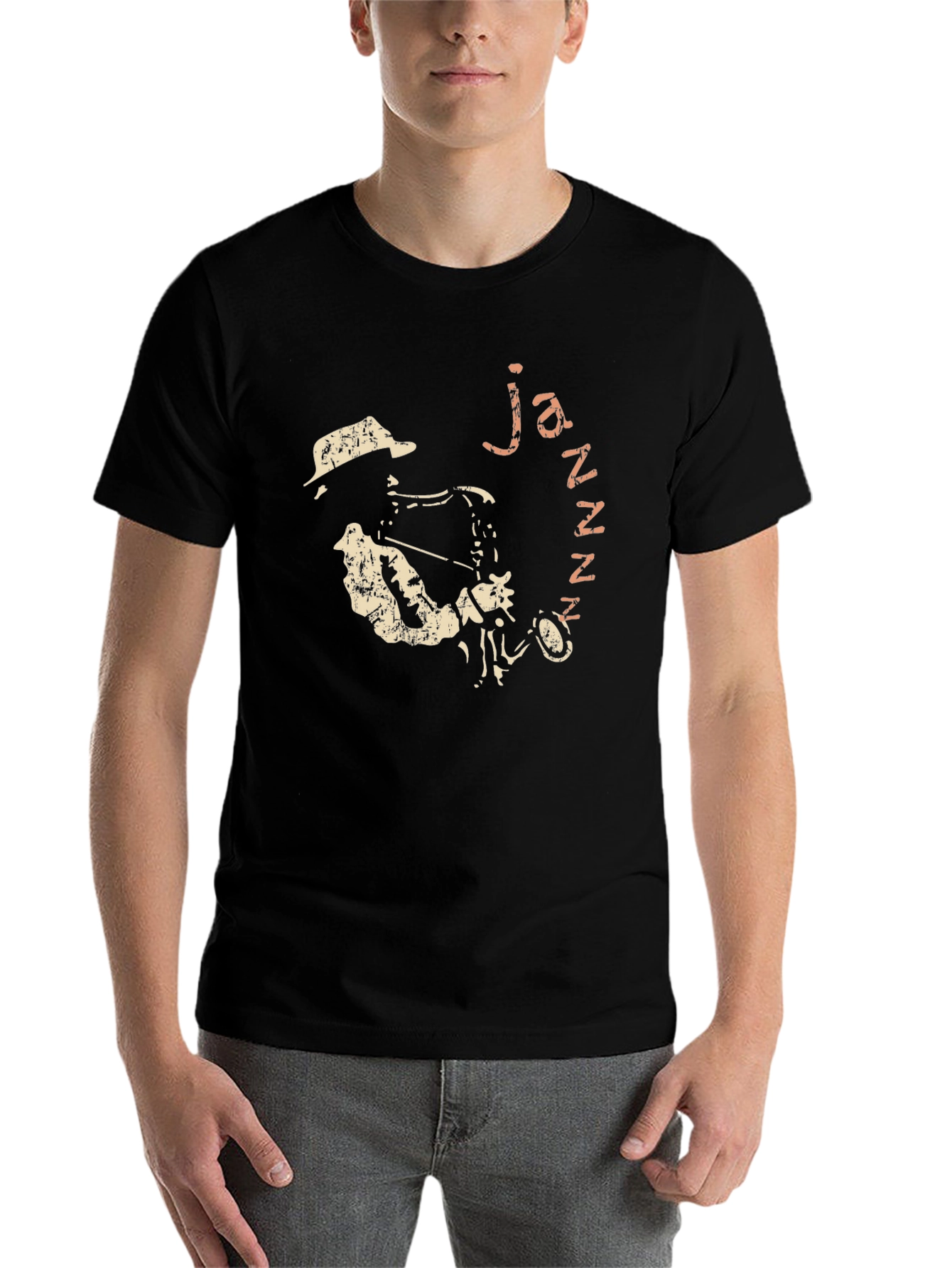 Black Jazzy Black T-Shirt - Saxophone Player Graphic view 7