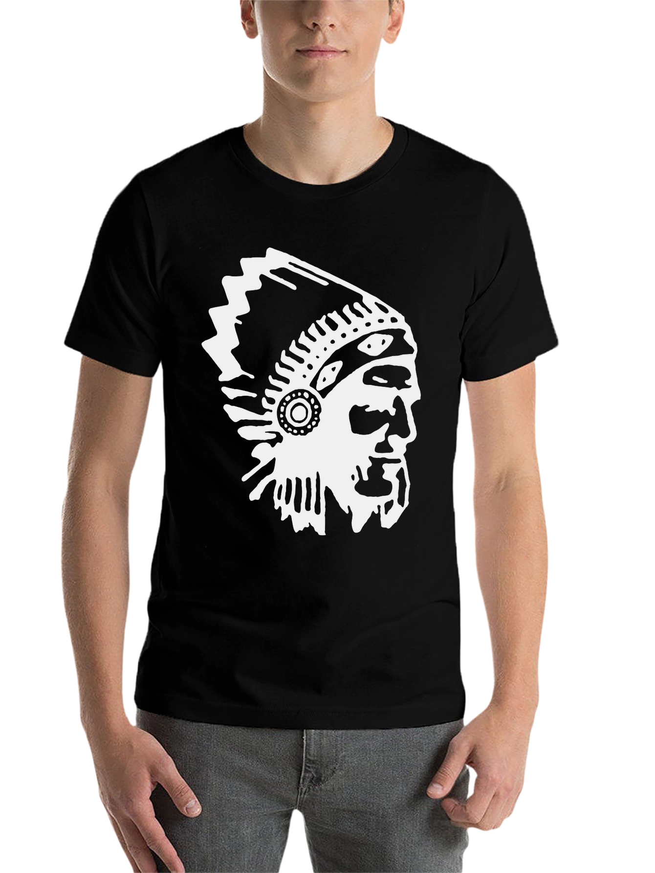 Black Native American Chief Graphic Tee - Black Cotton Blend view 7