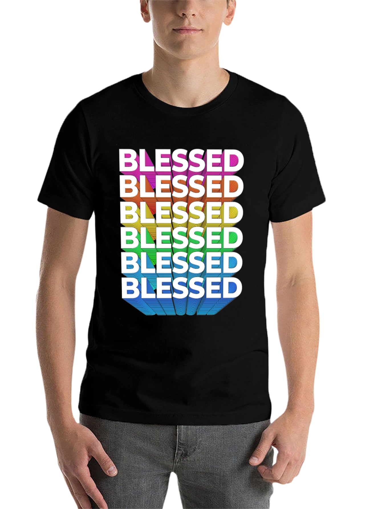 Black Blessed Rainbow Graphic Tee - Black view 7