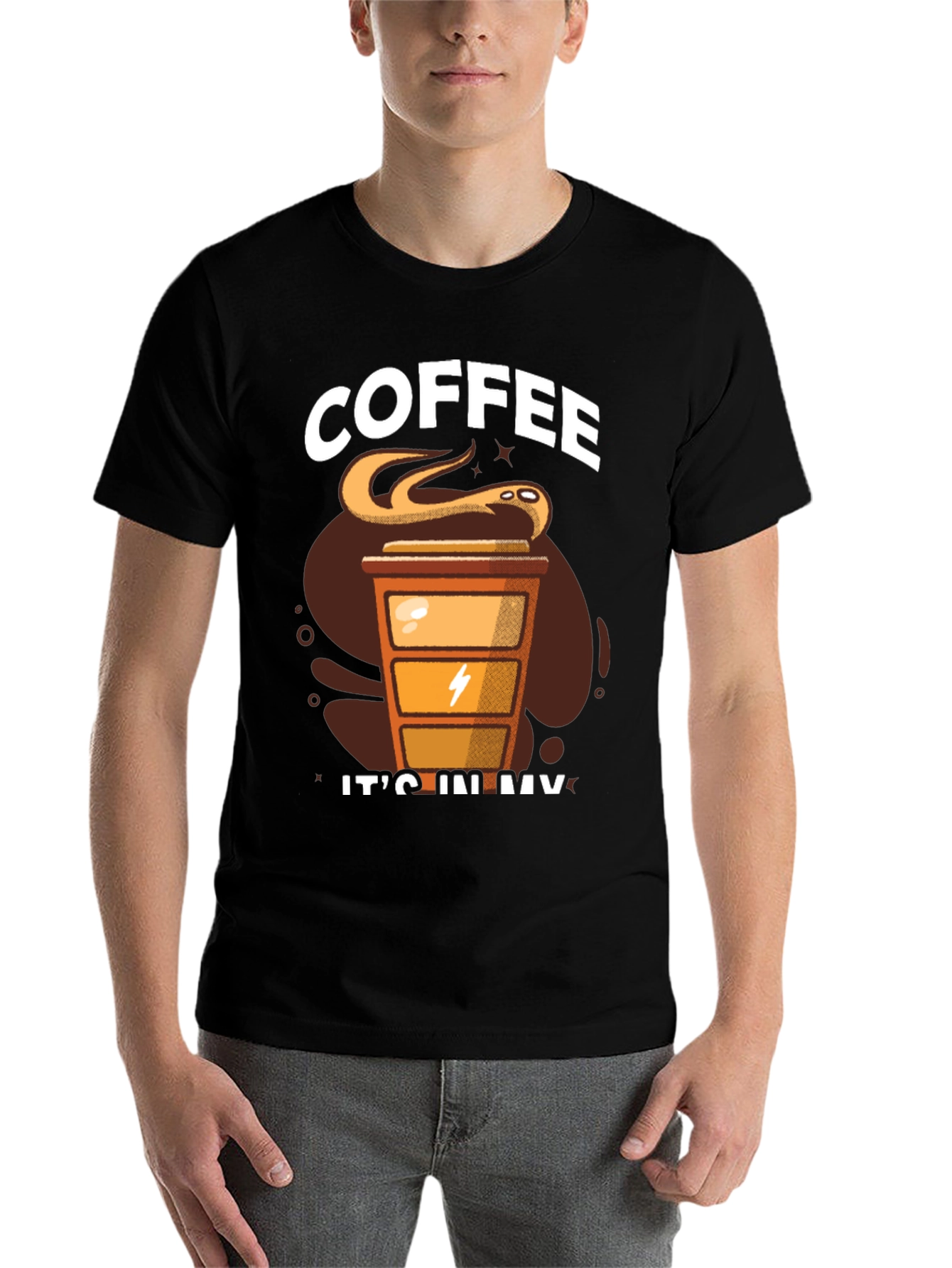 Black Coffee Snake T-Shirt - 'It's In My Veins' Design view 7