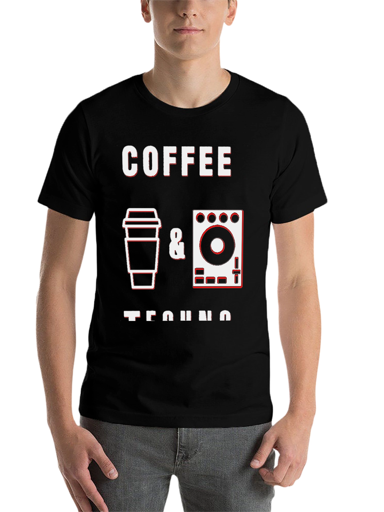 Black Coffee & Techno Graphic Tee - Black Crew Neck T-Shirt view 7