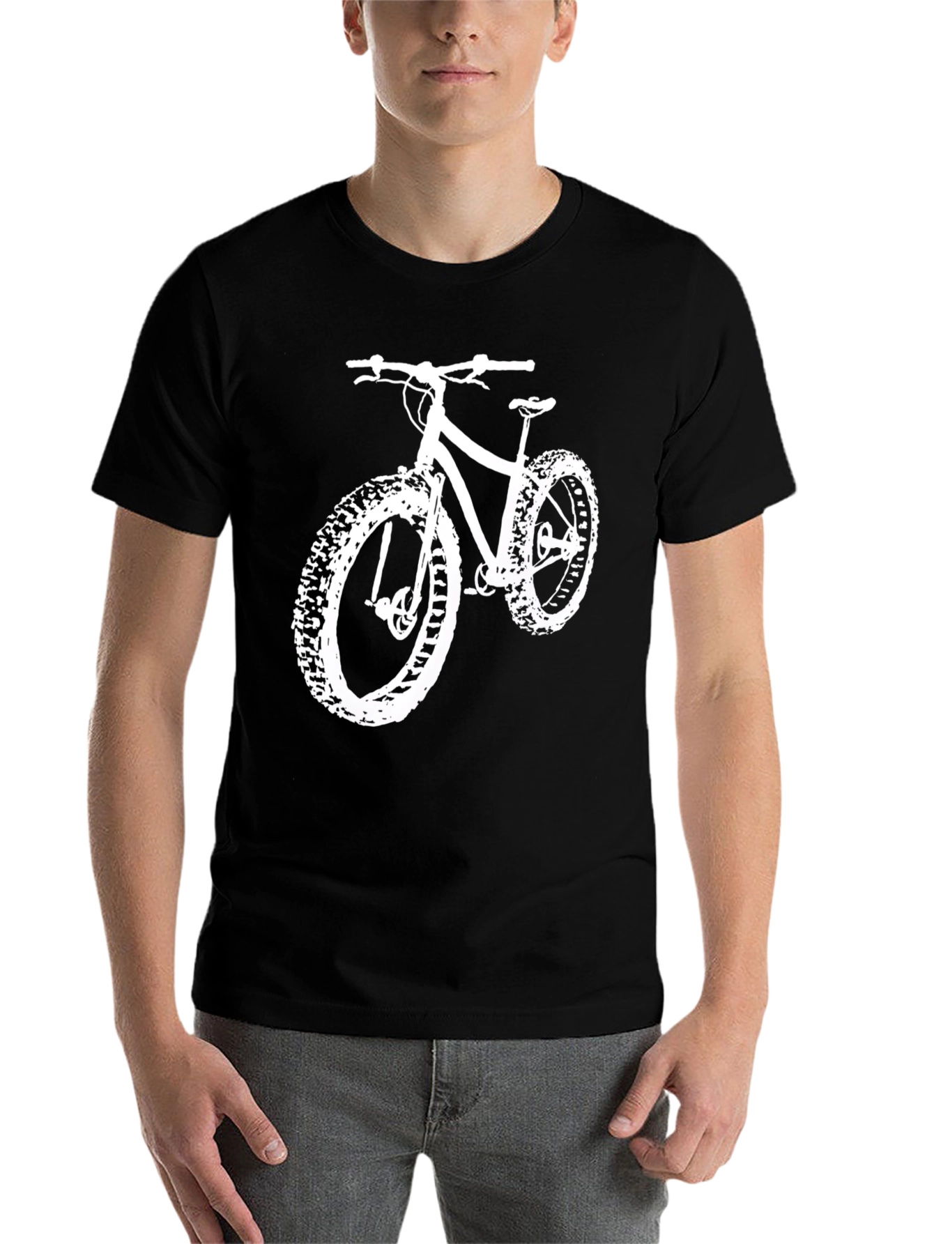 Black Fat Tire Bike T-Shirt - Black Cotton Blend Tee view 7