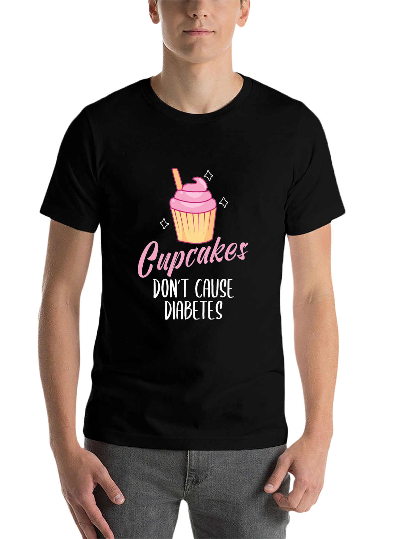 Black Cupcakes Don't Cause Diabetes Graphic Tee view 7
