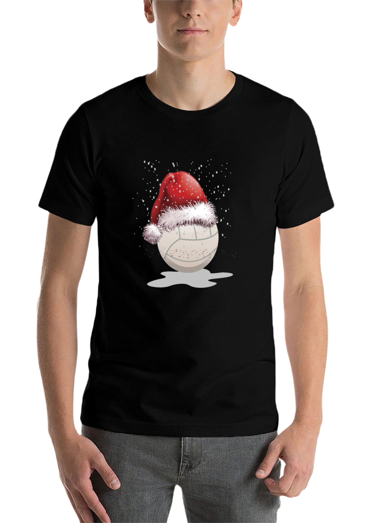 Black Volleyball Santa Hat Graphic Tee view 7