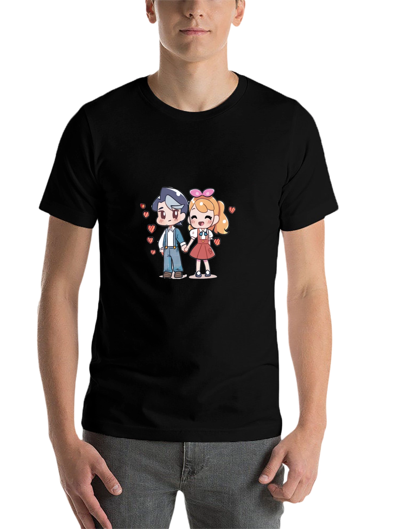 Black Anime Love T-Shirt - Cute Couple Tee view 7
