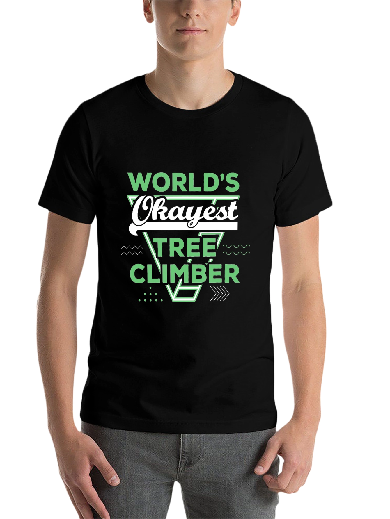 Black World's Okayest Tree Climber Black T-Shirt view 7