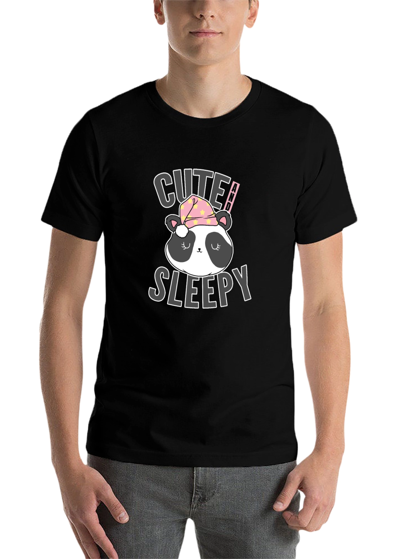 Black Cute Sleepy Panda T-Shirt view 7