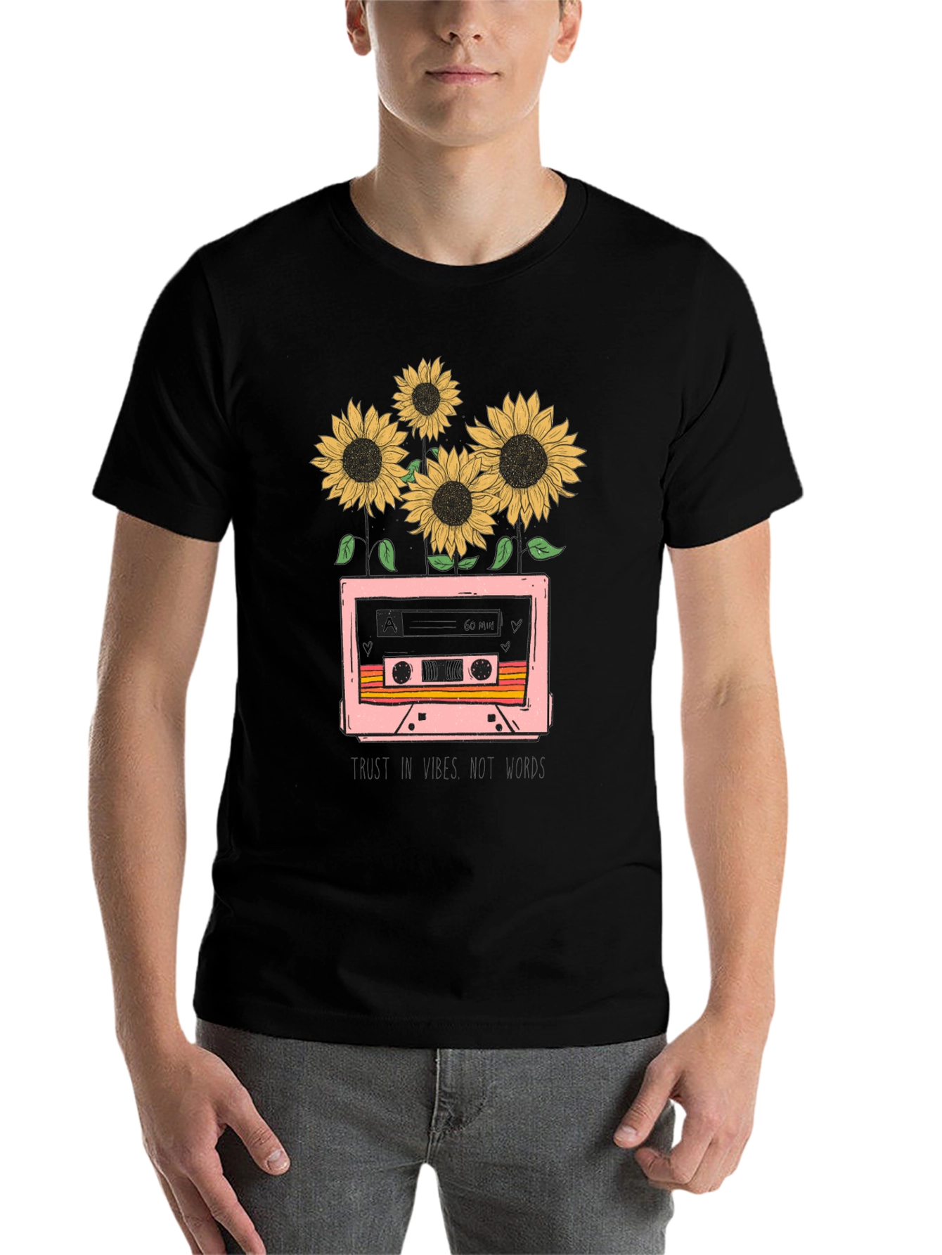 Black Sunflower Cassette Tape Graphic Tee view 7