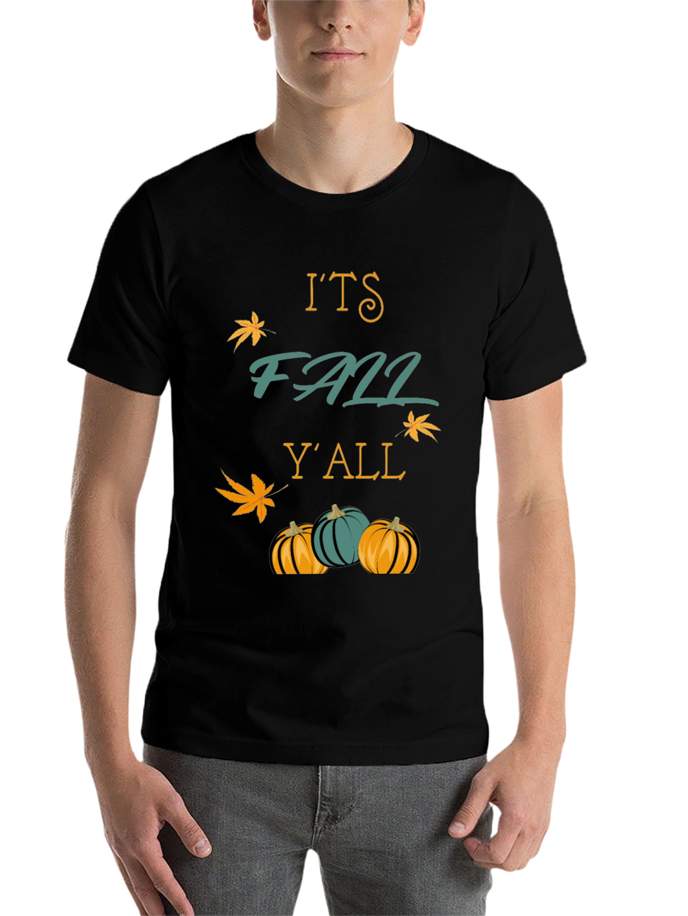 Black It's Fall Y'all T-Shirt Autumn Pumpkins Maple Leaf view 7