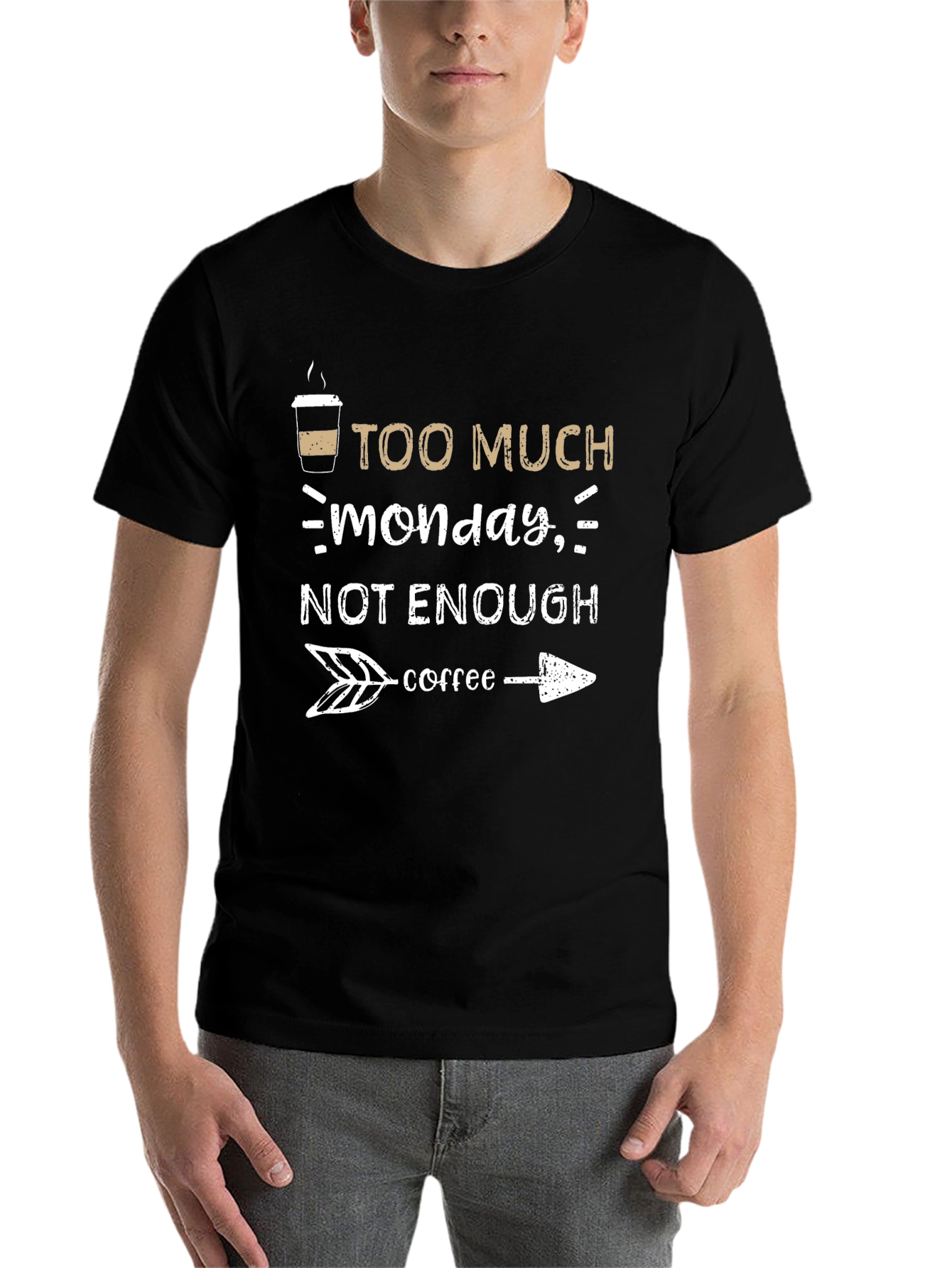 Black Too Much Monday, Not Enough Coffee Graphic Tee view 7
