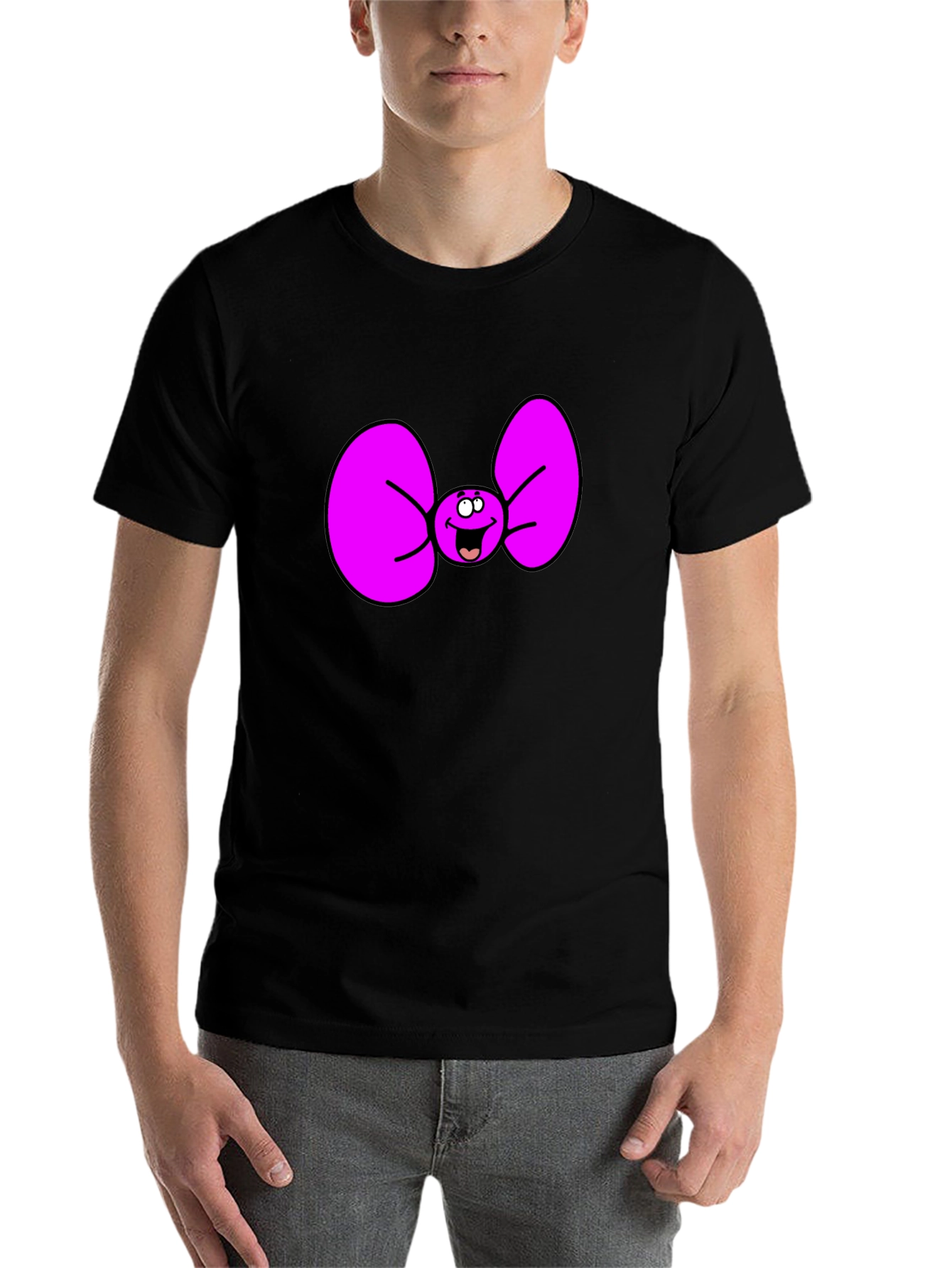Black Funny Cartoon Bow Tie Graphic Tee view 7