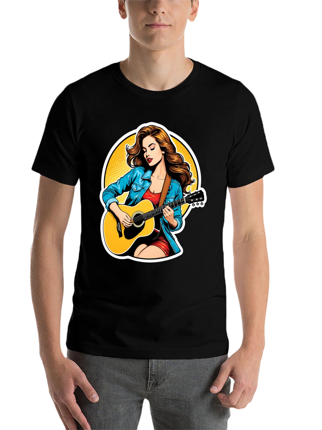 Black Guitar Girl Graphic Tee - Cool Casual Style view 7