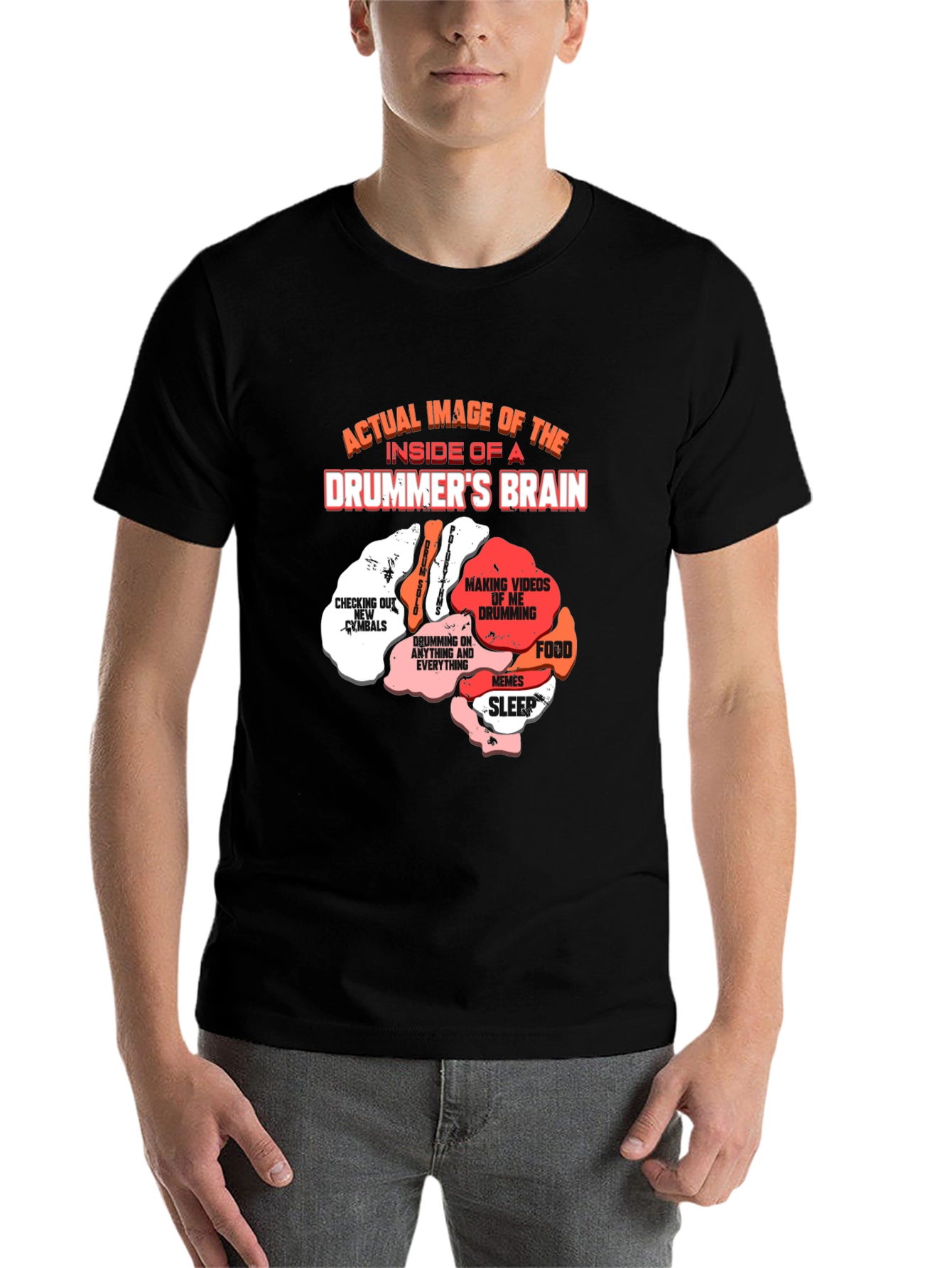 Black Drummer's Brain T-Shirt - Funny Music Tee view 7