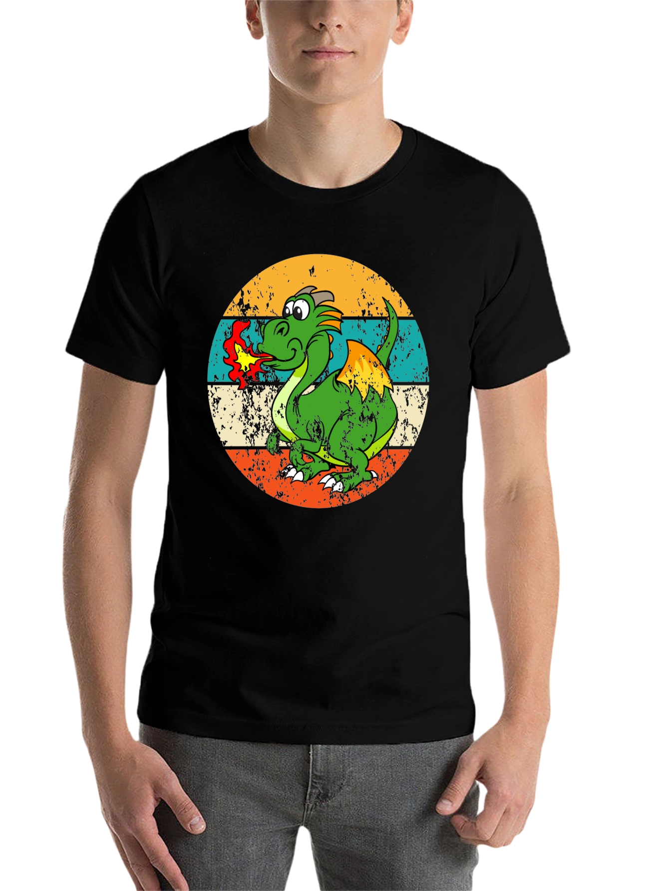 Black Retro Dragon Graphic Tee - Men's Black T-Shirt view 7