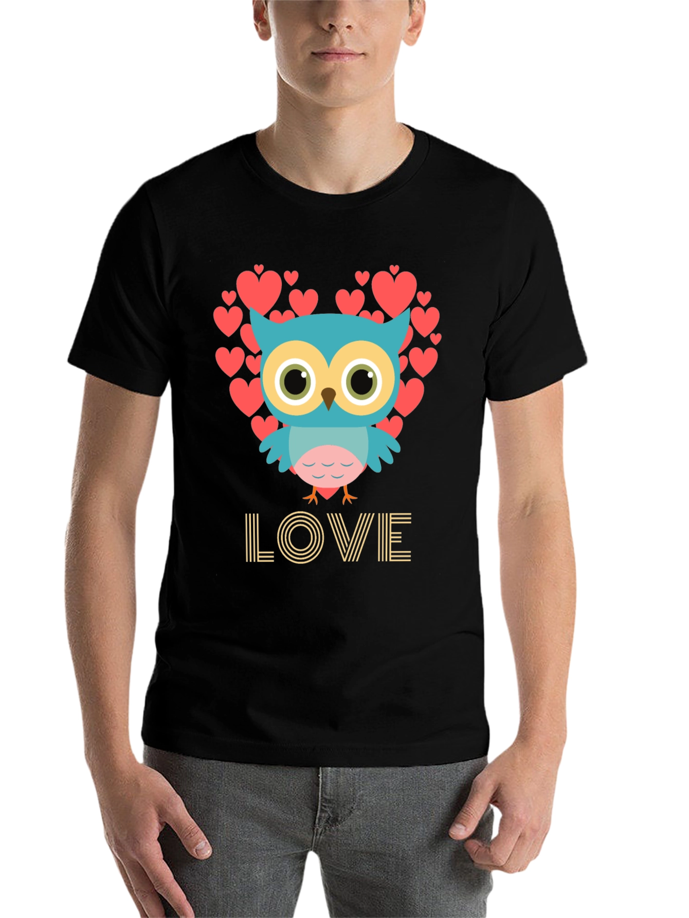 Black Owl Love T-Shirt, Heart Design view 7