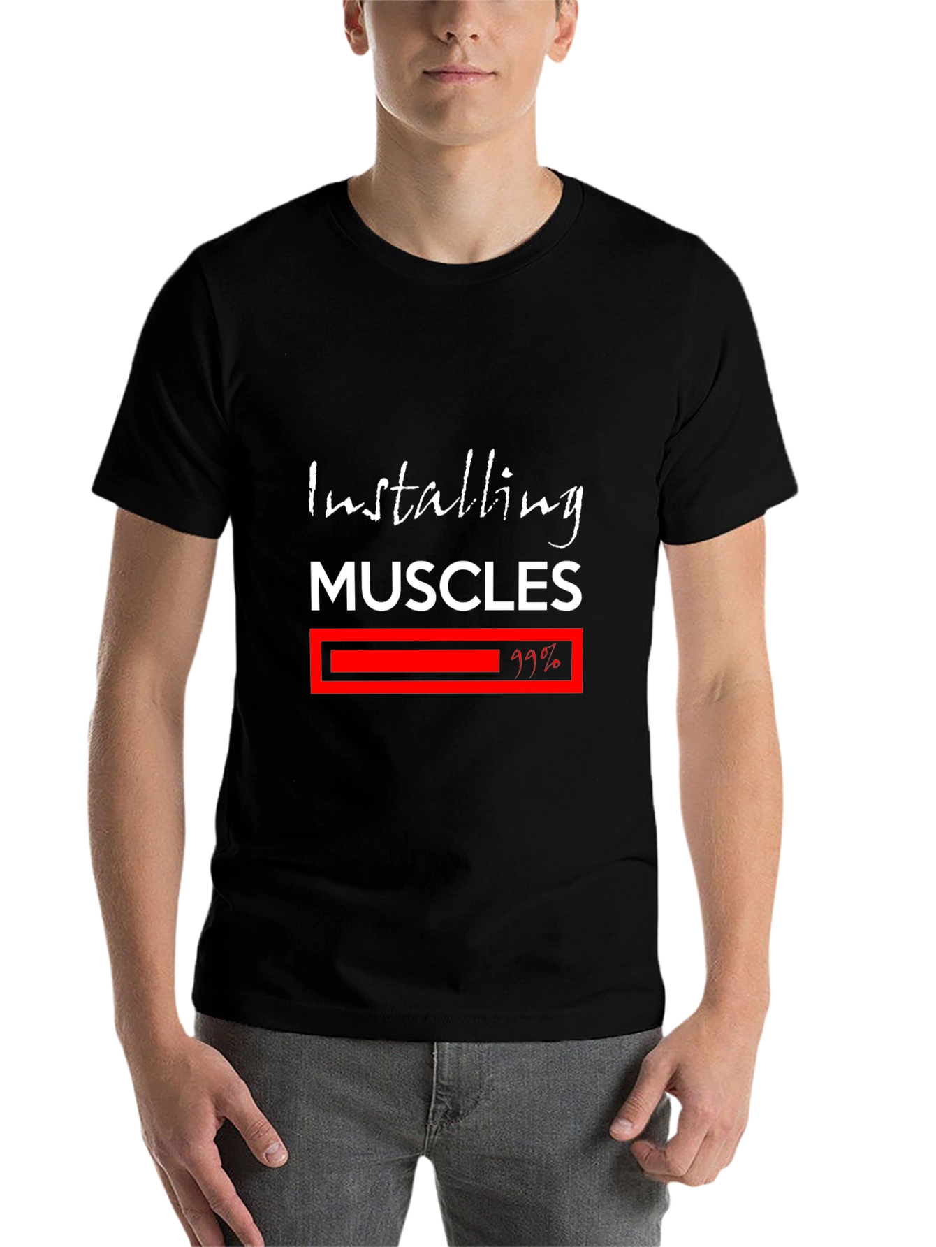 Black Installing Muscles T-Shirt - Fitness Motivation Tee view 7