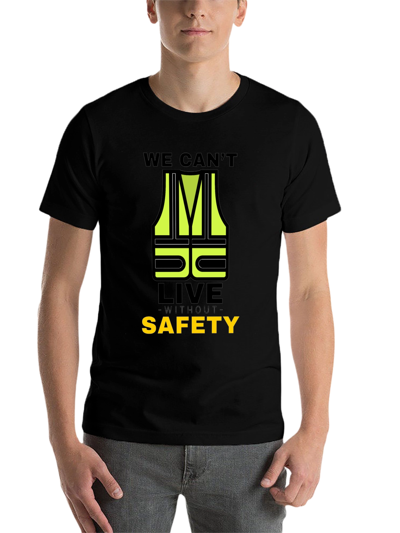 Black Safety First T-Shirt - High Visibility Graphic Tee view 7