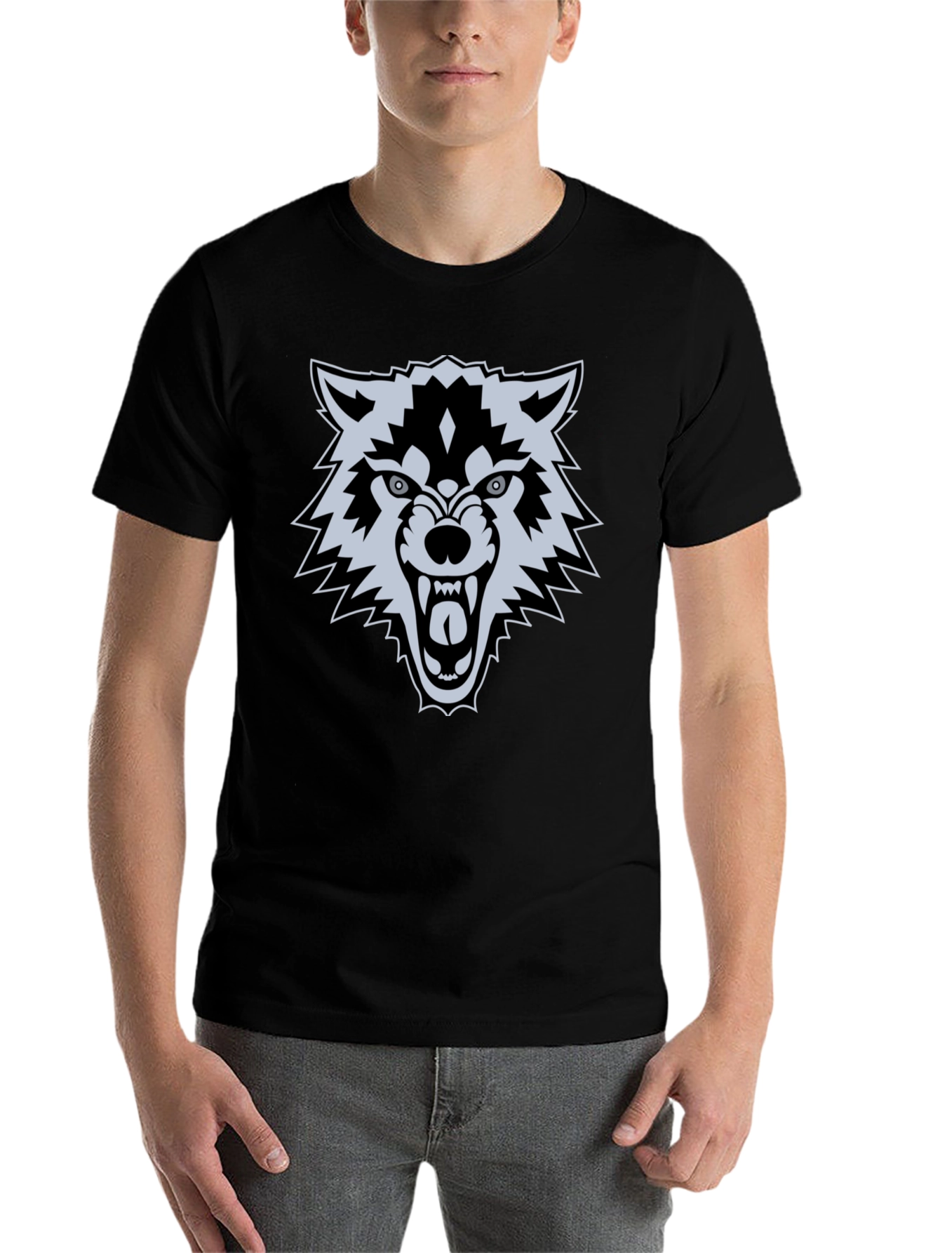 Black Men's Black Wolf Graphic T-Shirt view 7