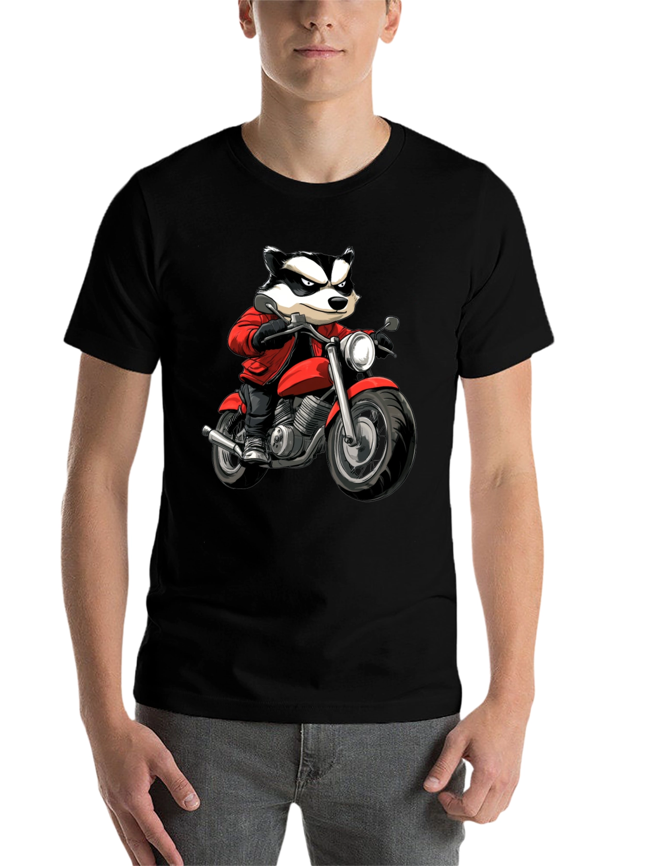 Black Badger Biker Graphic T-Shirt - Cool Cartoon Ride view 7