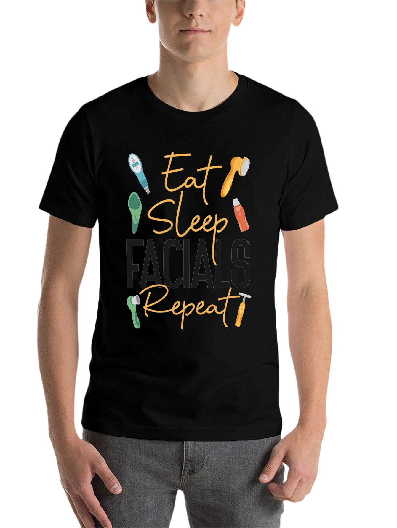 Black Eat Sleep Facials Repeat Graphic Tee view 7