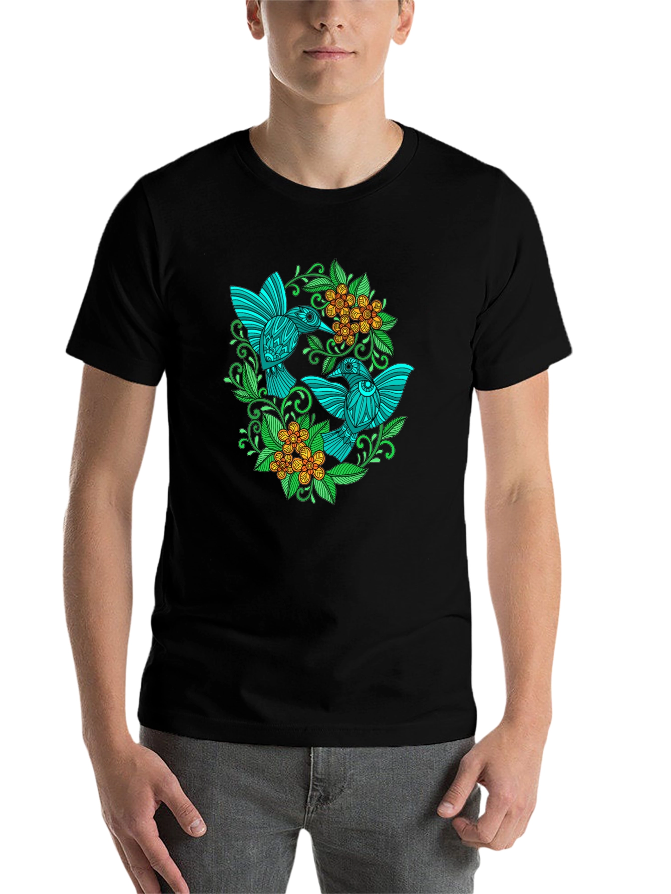 Black Hummingbird Floral T-Shirt - Black view 7
