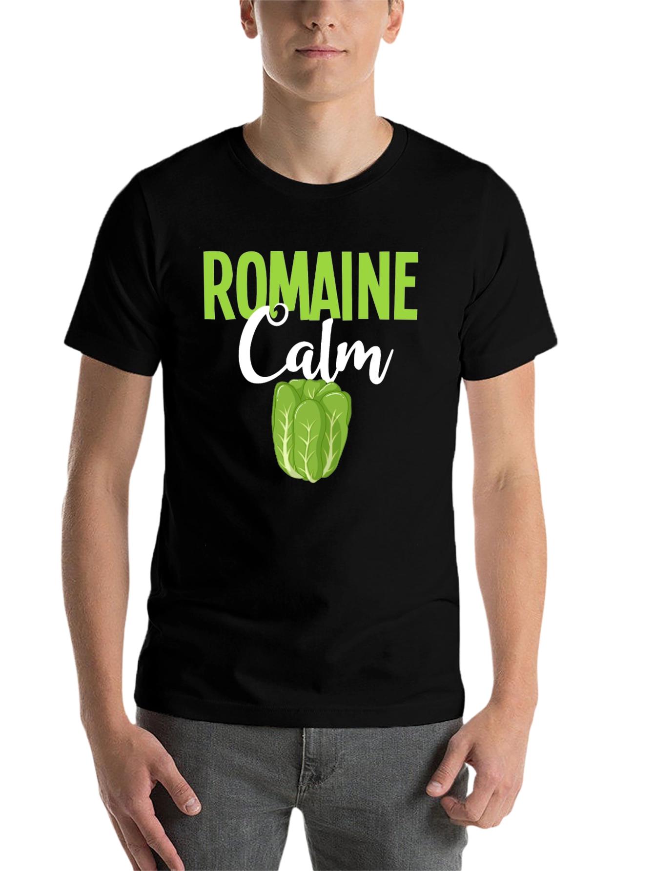Black Romaine Calm Funny Lettuce Graphic T-Shirt view 7