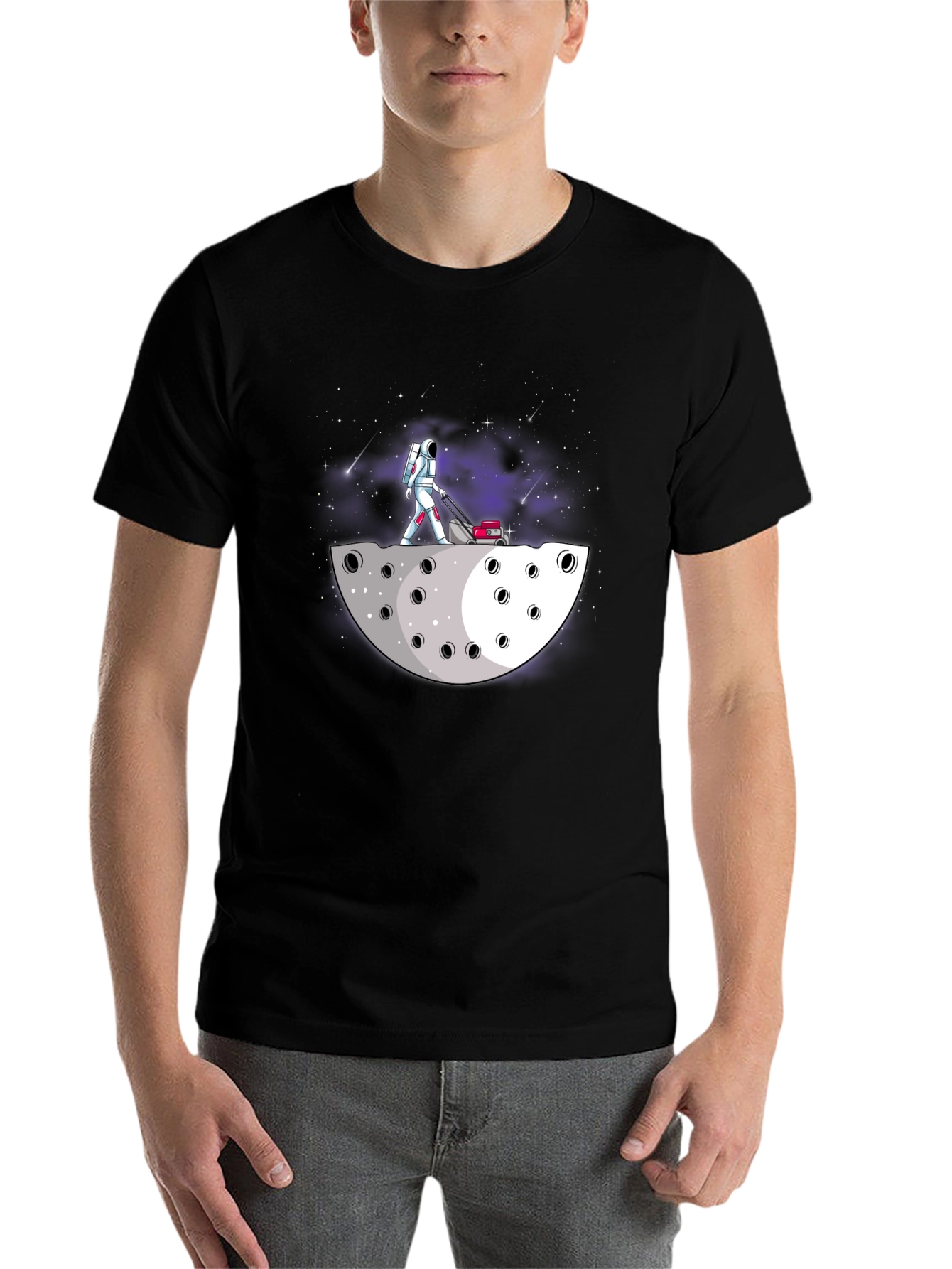 Black Astronaut Moon Lawn Care T-Shirt view 7