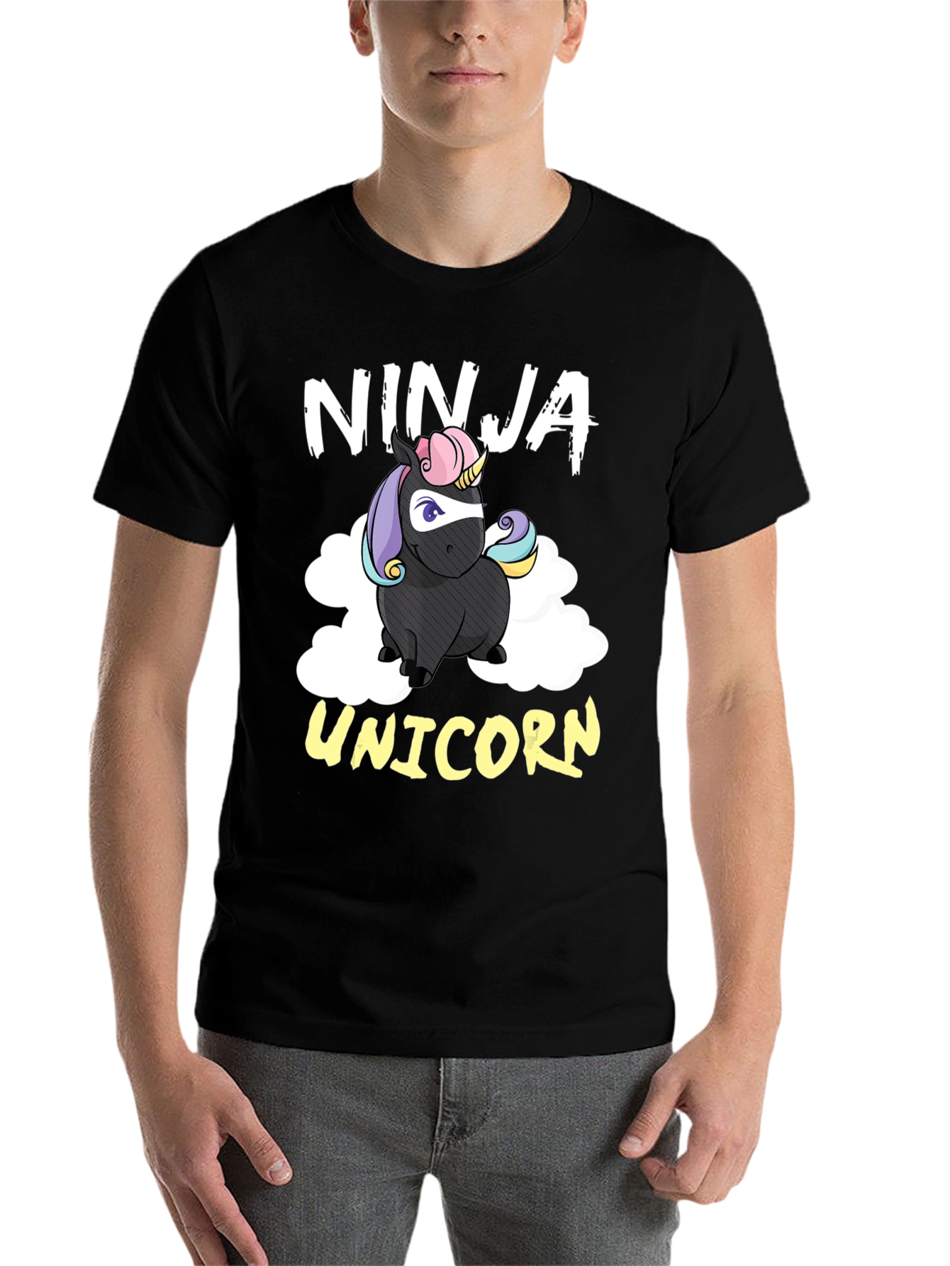 Black Ninja Unicorn Graphic Tee - Funny Cartoon T-Shirt view 7