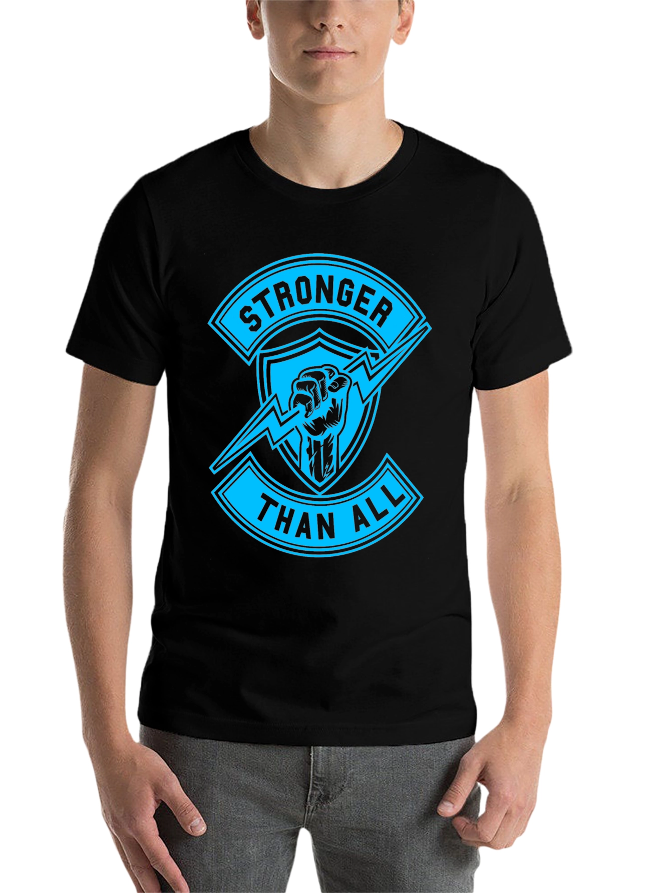 Black Stronger Than All Graphic Print Black T-Shirt view 7