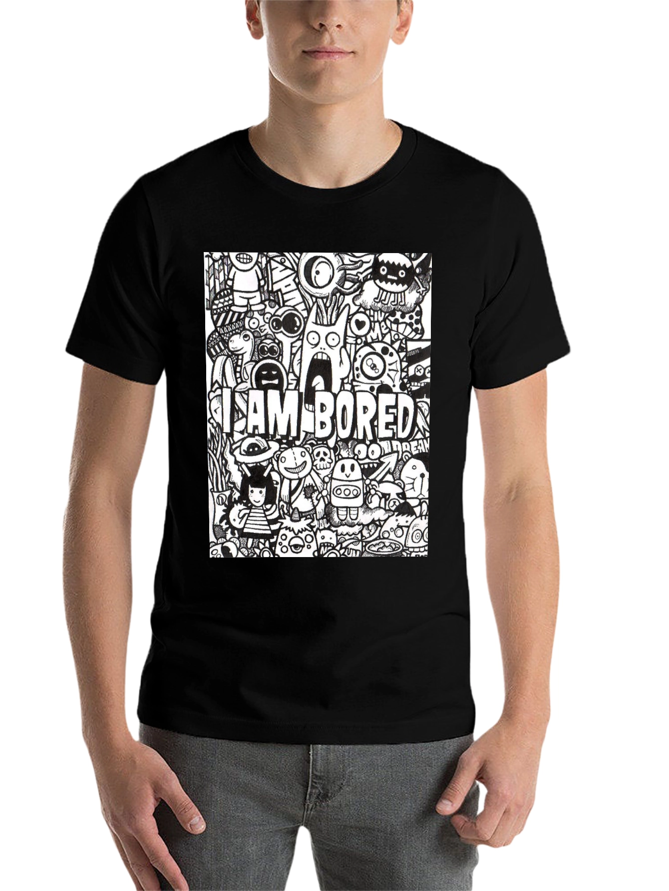 Black I Am Bored Doodle Art Graphic Tee view 7
