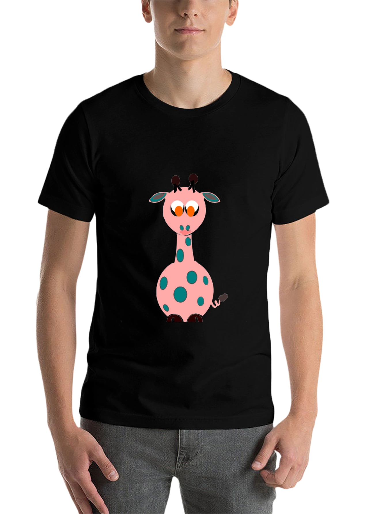 Black Cartoon Giraffe Black T-Shirt view 7