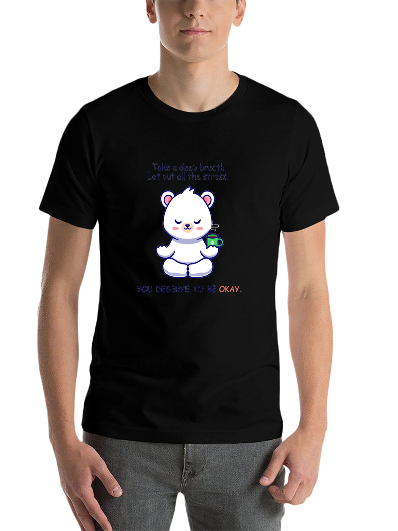 Black Relaxing Bear T-Shirt: Take a Deep Breath view 7