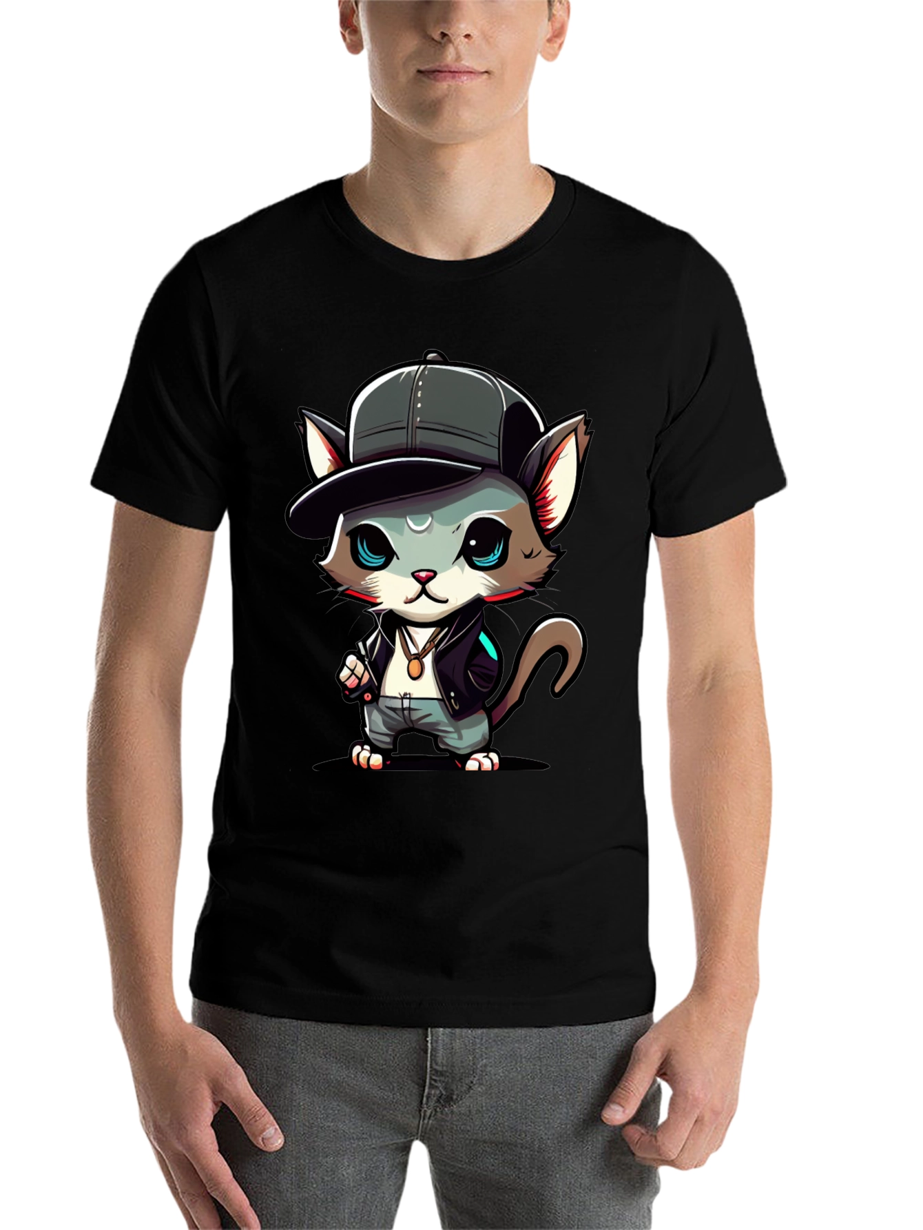 Black Cool Cat Cartoon T-Shirt view 7