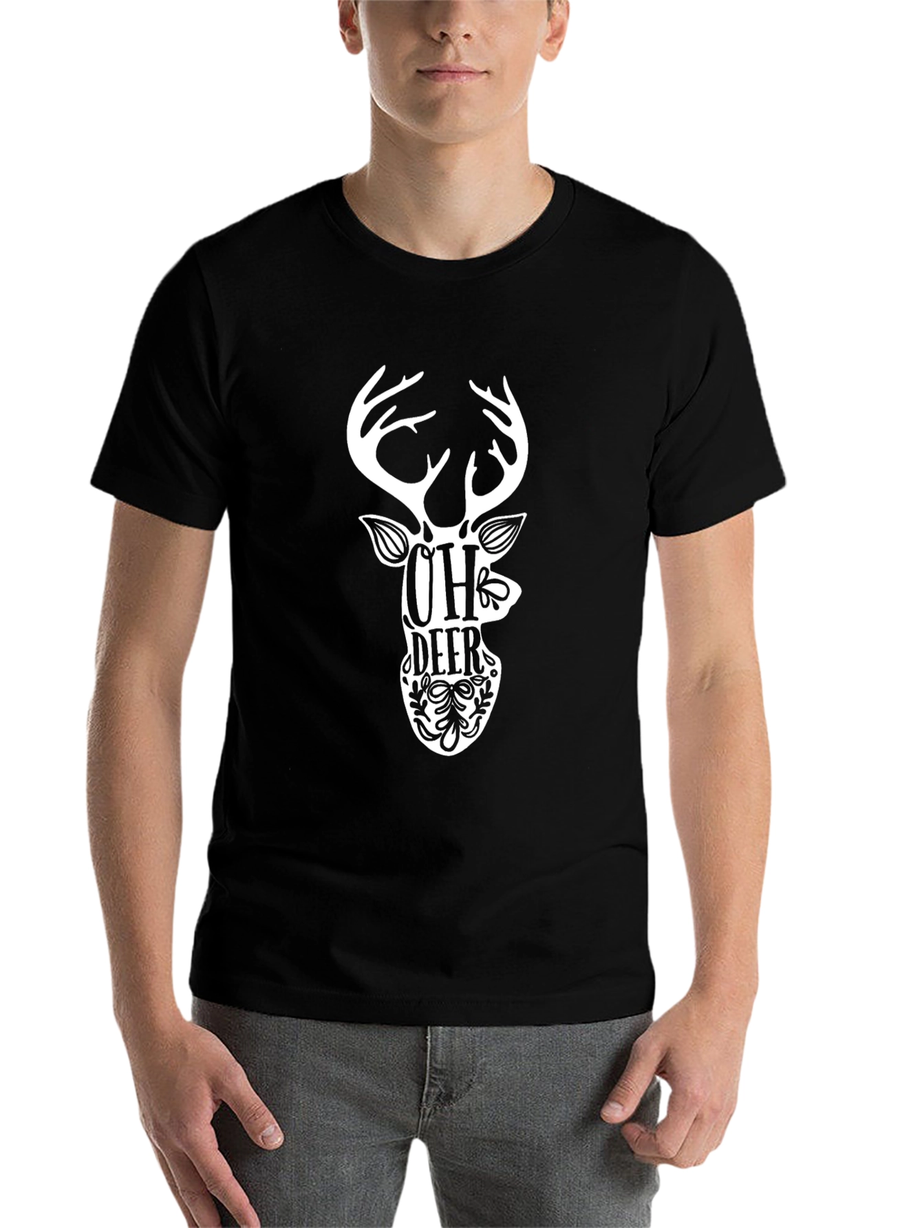 Black Oh Deer Graphic Tee - Black Cotton T-Shirt view 7