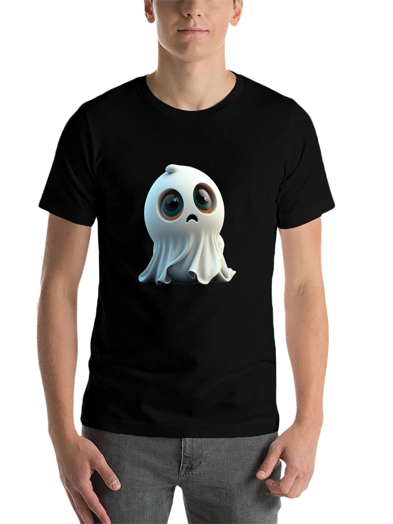 Black Cute Ghost Graphic Black T-Shirt view 7