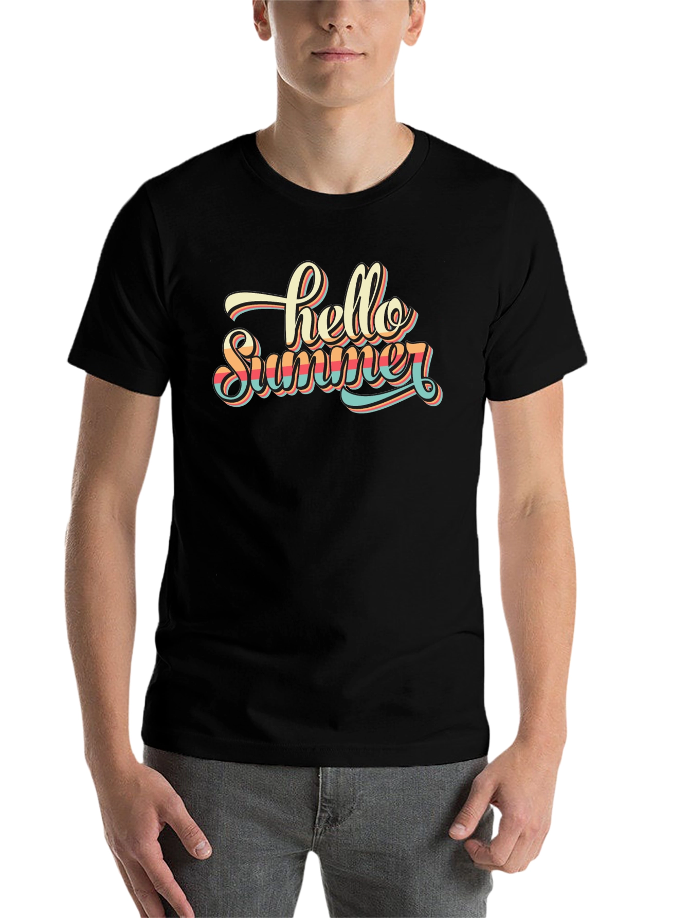 Black Hello Summer Graphic T-Shirt - Retro Style Black Tee view 7