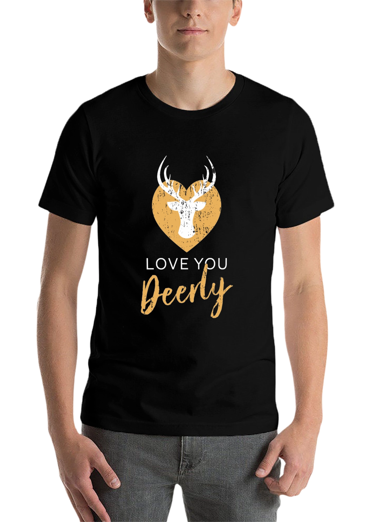 Black Love You Deerly Graphic Tee - Black Cotton T-Shirt view 7
