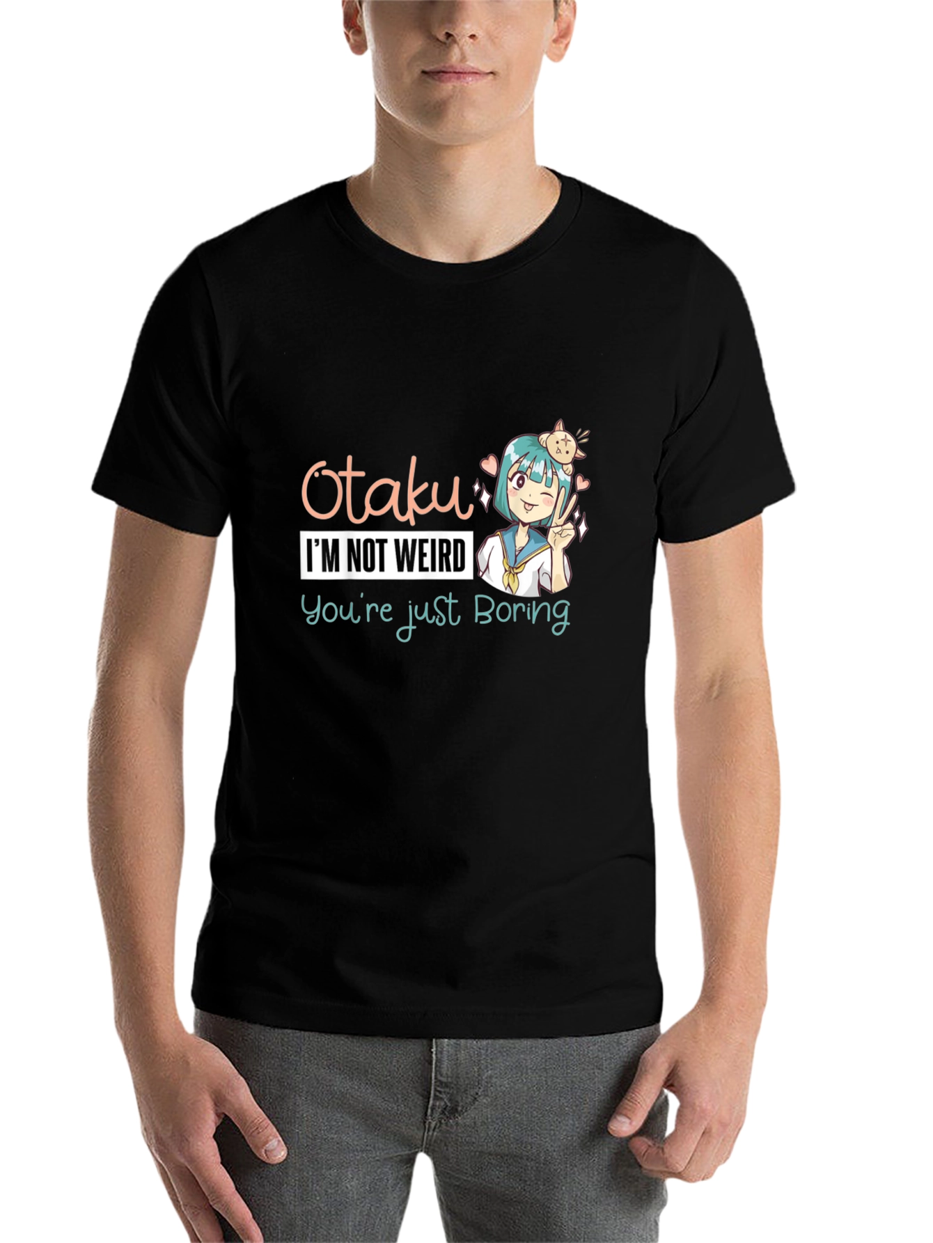 Black Otaku Anime T-Shirt - I'm Not Weird, You're Boring! view 7