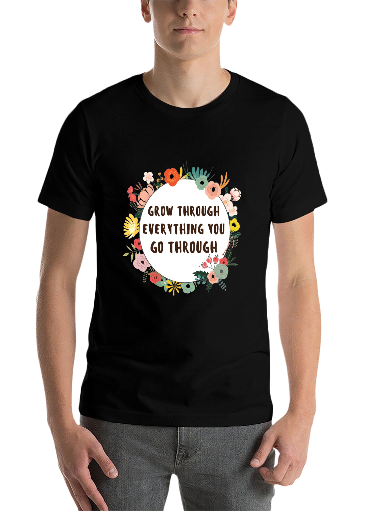 Black Floral Grow Through T-Shirt - Inspirational Tee view 7