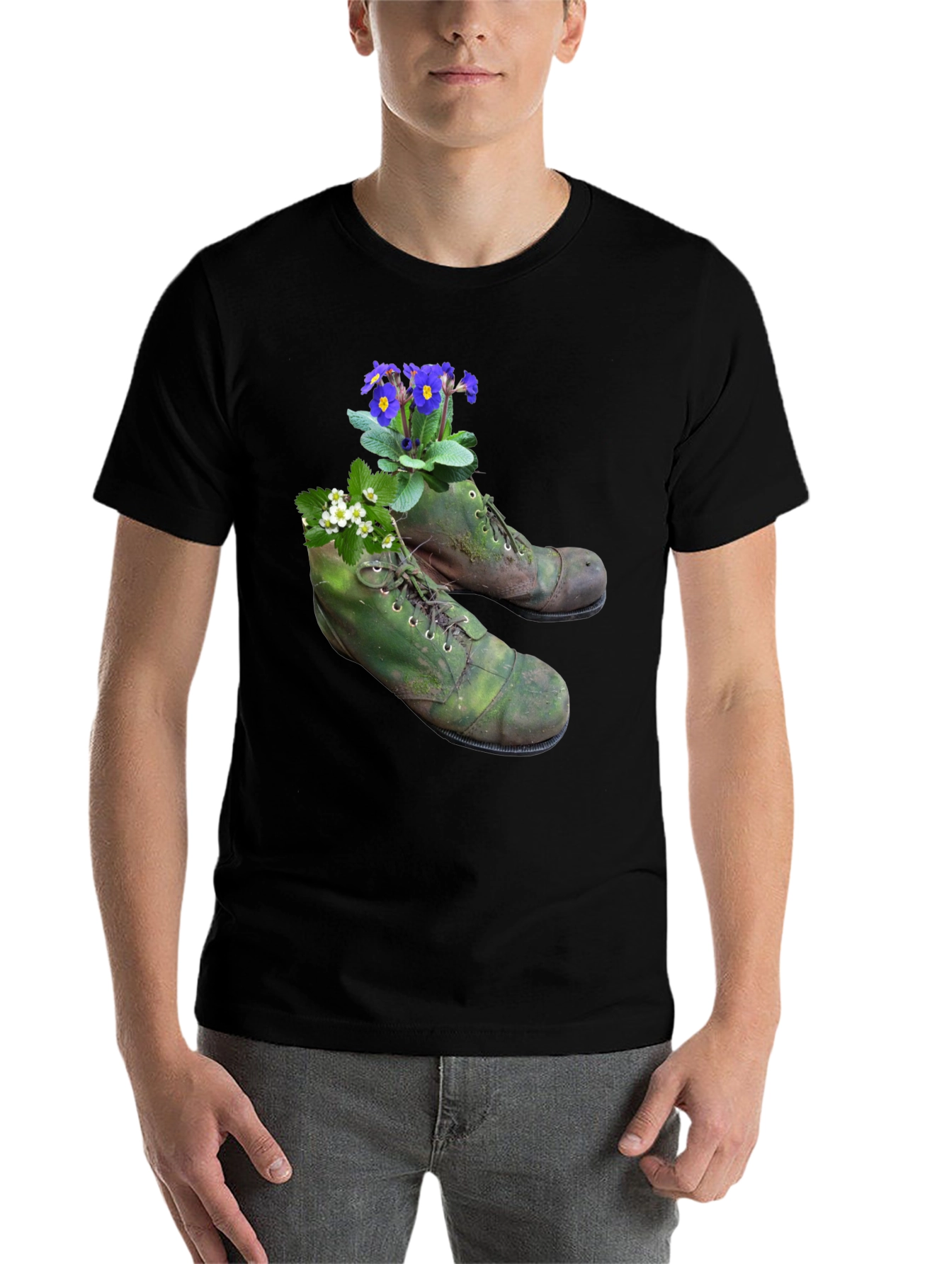 Black Floral Boots Graphic Tee - Nature Inspired Fashion view 7