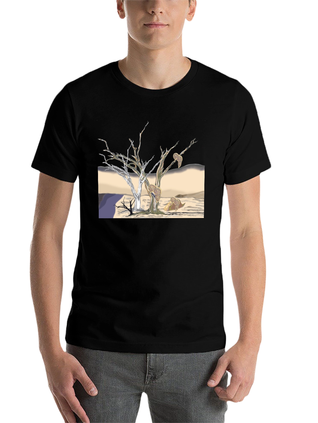 Black Surreal Tree Art Men's Black Tee view 7