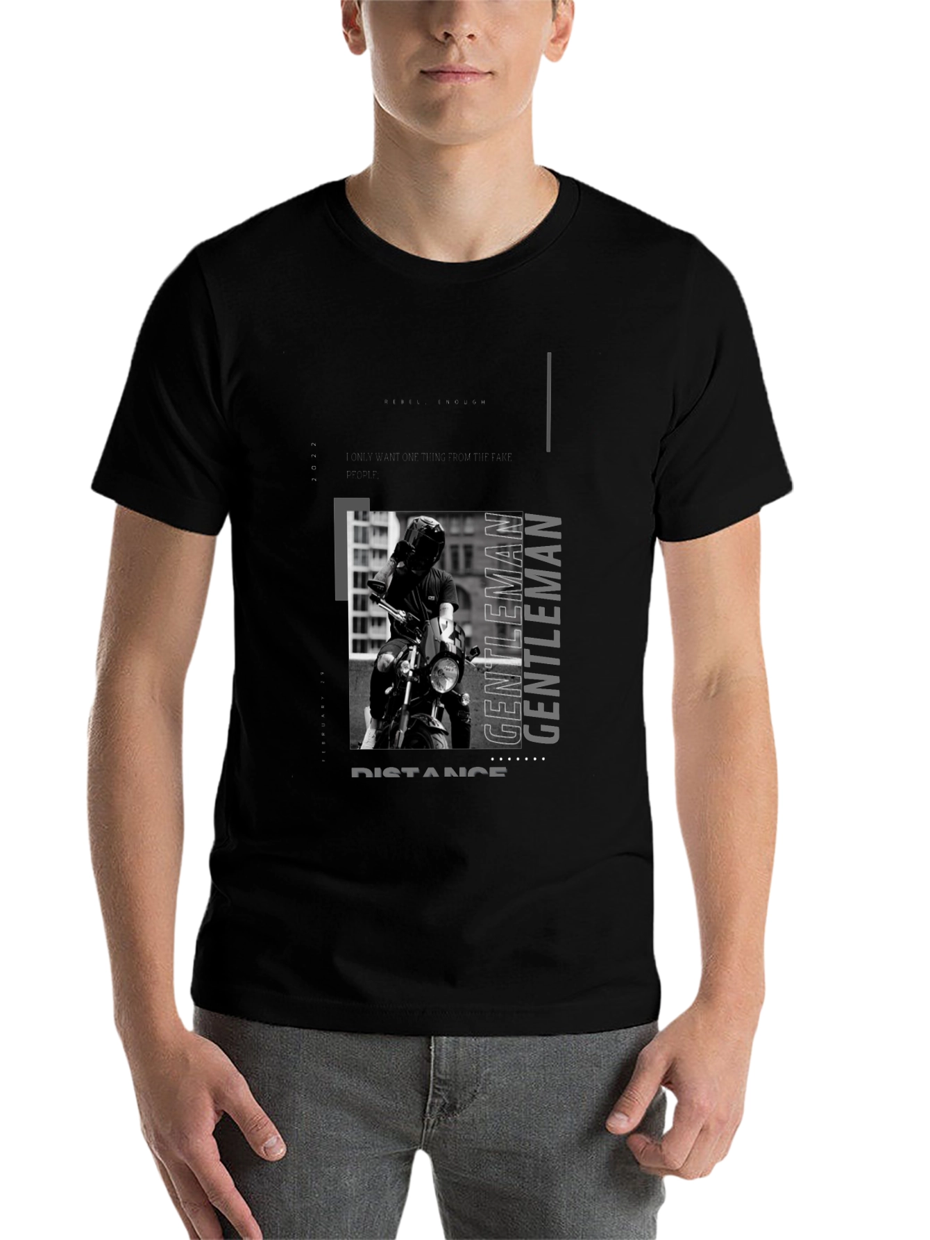 Black Stylish Black Motorcycle Rider Graphic Tee view 7